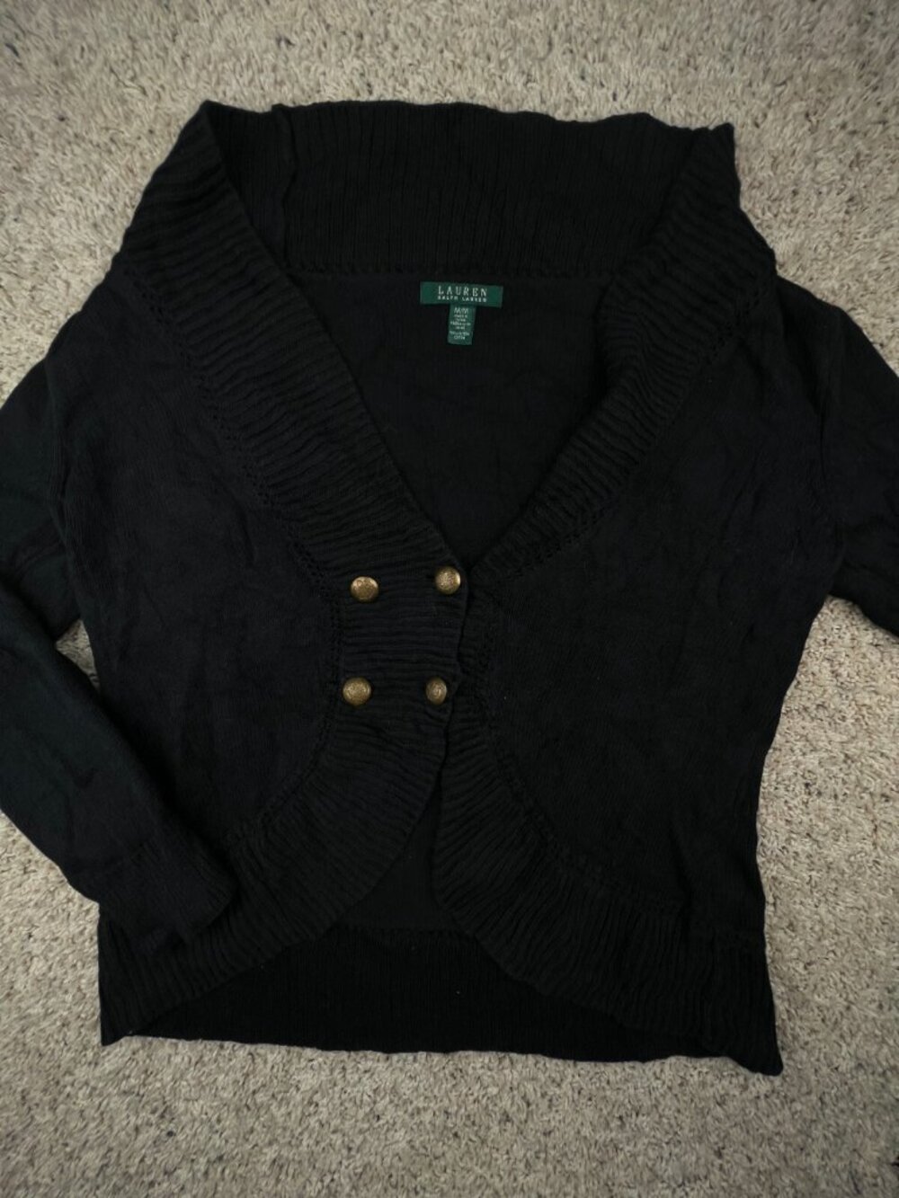 Lauren Ralph Lauren Sweater Women’s Medium Black Oversized Cardigan Knit Ladies